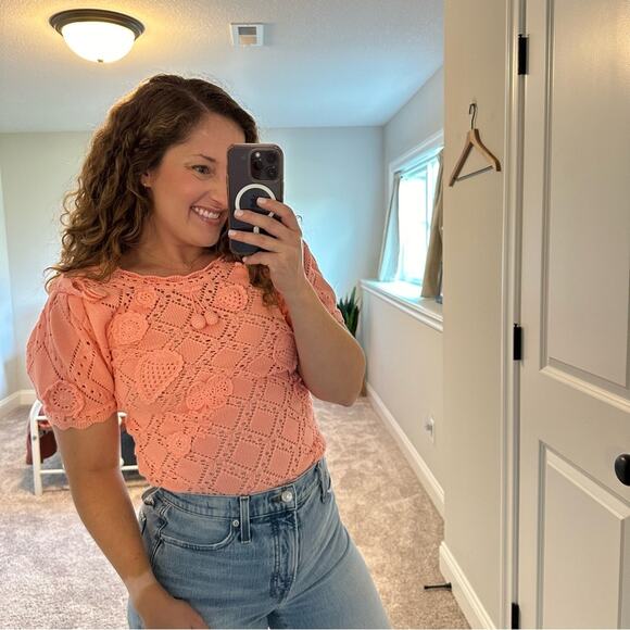 NWT LoveShackFancy Pink Cotton Eyelet Crochet Strawberry Bodysuit Small - Picture 3 of 16